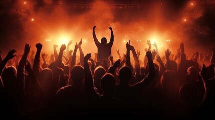 crowd cheering in front of stage lights. silhouette concept