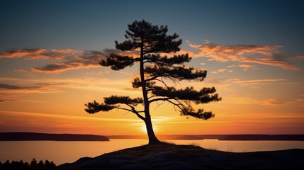 Fototapeta na wymiar Sunset silhouette of a pine tree