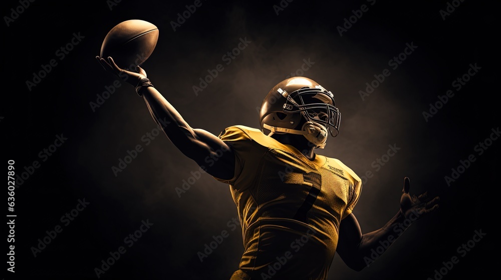 Wall mural American Football player throws pass Golden silhouette emerges