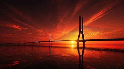Cable stayed bridge silhouette at dusk - obrazy, fototapety, plakaty