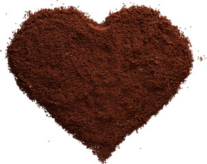 an isolated heart-shape pile of ground coffee