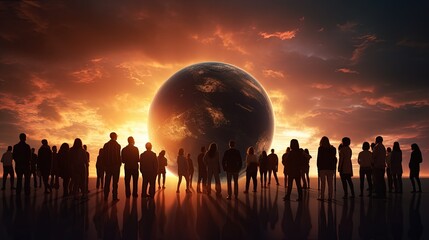 3D model of the Earth with human silhouettes