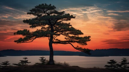 Fototapeta na wymiar Silhouette of a pine tree