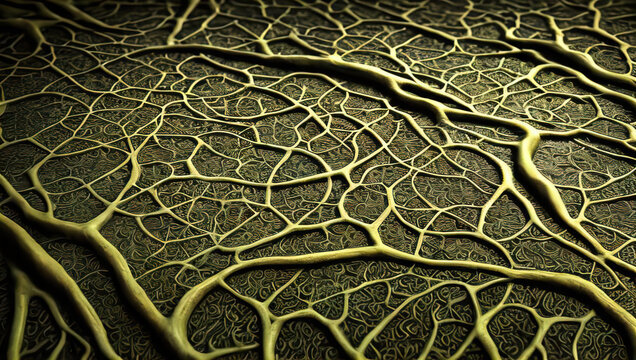 3d illustration of an Arbuscular mycorrhiza, Symbiosis, Mycology, Soil biology, symbiont fungus, Abstract, Nature, Plant, Botanical, Earthy, Natural, Green, Curvy, Flowing