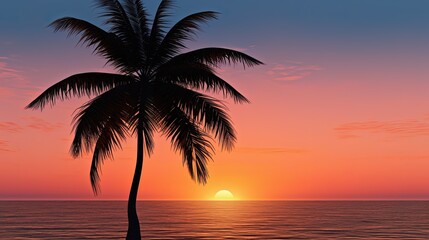 Naklejka na ściany i meble Palm tree s silhouette during sunset