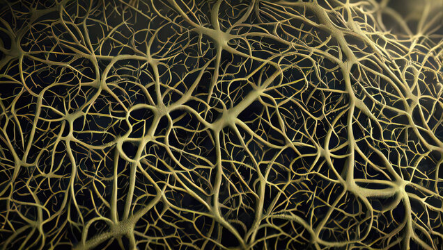 3d illustration of an Arbuscular mycorrhiza, Symbiosis, Mycology, Soil biology, symbiont fungus, Abstract, Nature, Plant, Botanical, Earthy, Natural, Green, Curvy, Flowing