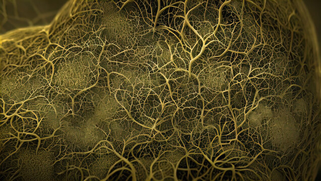 3d illustration of an Arbuscular mycorrhiza, Symbiosis, Mycology, Soil biology, symbiont fungus, Abstract, Nature, Plant, Botanical, Earthy, Natural, Green, Curvy, Flowing