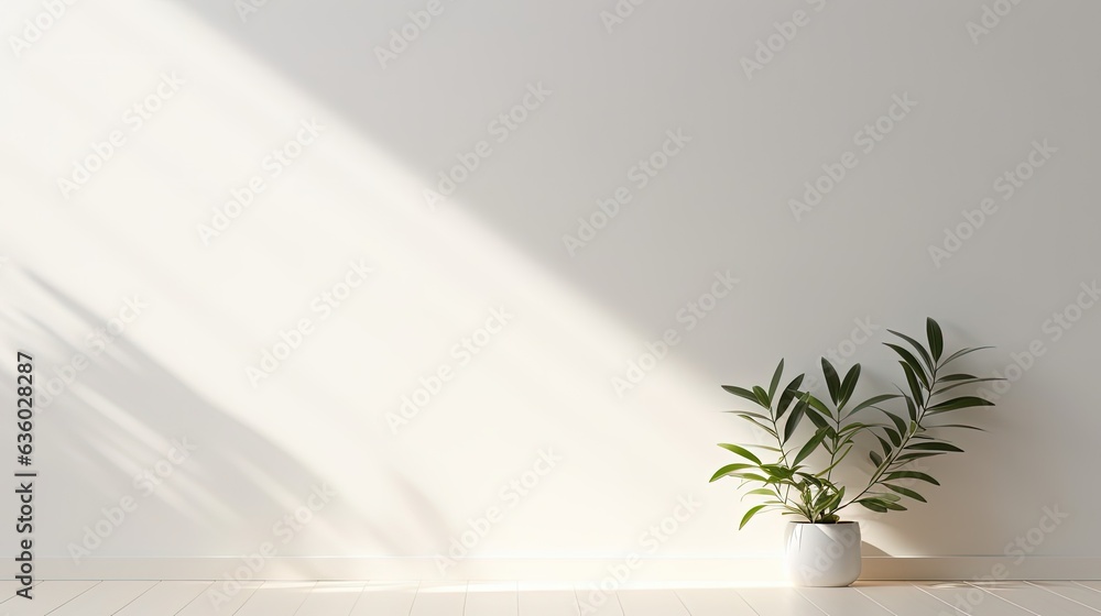 Aufkleber Simple white wall with blurred foliage shadow on light background Perfect backdrop for a presentation on a sleek floor. silhouette concept