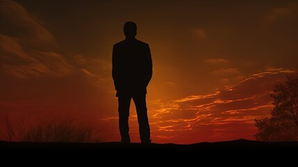 Man s silhouette in front of the setting sun
