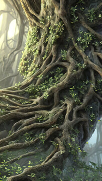 3d illustration of an Arbuscular mycorrhiza, Symbiosis, Mycology, Soil biology, symbiont fungus, Abstract, Nature, Plant, Botanical, Earthy, Natural, Green, Curvy, Flowing