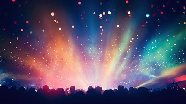 Blurred image of colorful circles in night party atmosphere. silhouette concept
