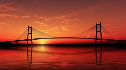 Cable stayed bridge silhouette at dusk - obrazy, fototapety, plakaty