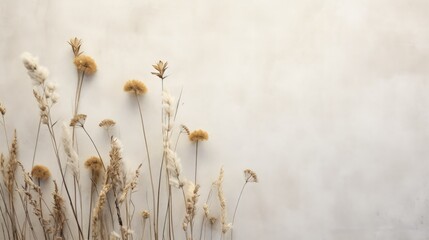 Flat lay of dried field flowers with shadow projected on a grey textured background isolated Minimal handmade eco nature concept for bloggers. silhouette concept