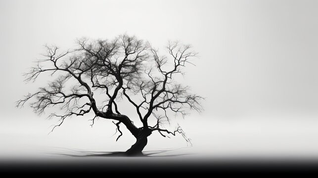 Silhouette of a tree in black and white