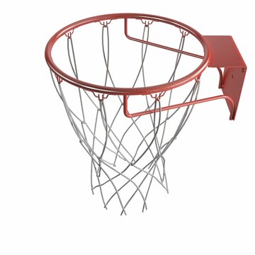 Basketball hoop isolated against a white background, viewed from the side