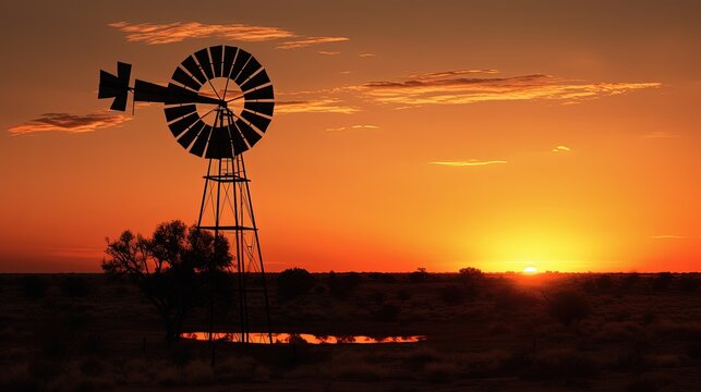 Windmill silhouette in the Karoo at sunset