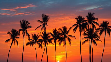 Fototapeta na wymiar Palm trees outline in Thailand during sunset. silhouette concept