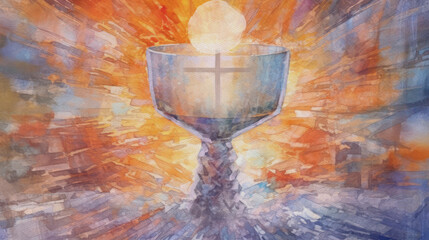 Eucharist. Christian background, generative ai.