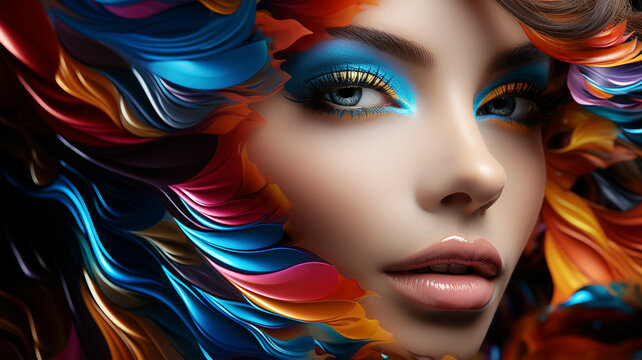 Inclusive Expression: A Woman's Face, Transformed by Acrylic, Radiates Freedom, LGBT Awareness, and Elegance