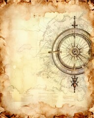Fototapeta na wymiar Faded map and old compass drawing in vintage calligraphy background style.