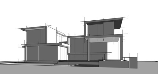 Architectural sketch of a building 3d illustration
