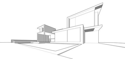 Architectural sketch of a building 3d illustration