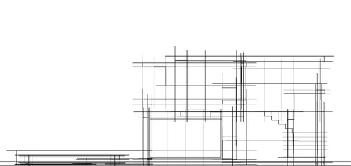 Architectural sketch of a building 3d illustration