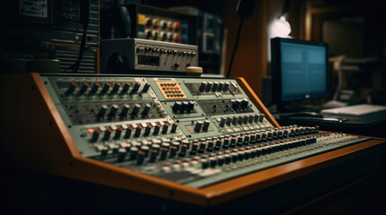 A sound mixing console up close.
