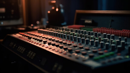 Fototapeta na wymiar A sound mixing console up close.