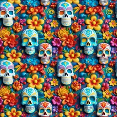 Rolgordijnen Schedel Day of the Dead skulls seamless texture, tiling pattern, wallpaper, background, texture