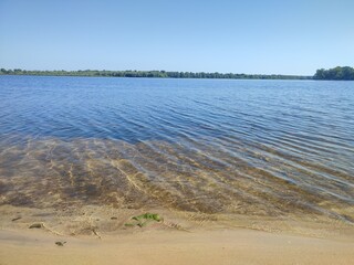 Distant view from the shore of the river beach