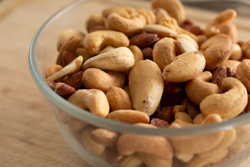 A view of a bowl of mixed nuts.