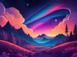 Keuken spatwand met foto a colorful painting of a mountain and sky © Ipixeler