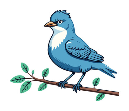A cute blue bird sits on a sprig. Nature concept. Vector illustration