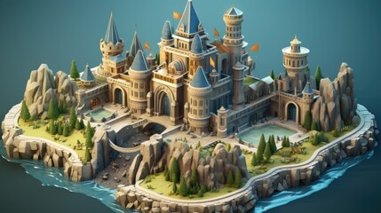 3D Isometric castle, Game Asset