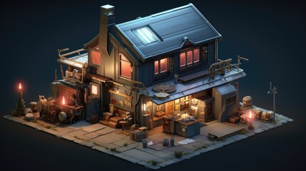 3D Isometric house science fiction, Game Asset
