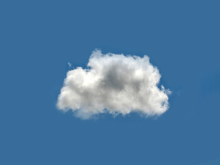 Single white cloud over blue sky background. Fluffy cumulus cloud shape