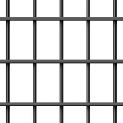Black realistic metal prison bars isolated on white background. Detailed jail cage, prison iron fence. Criminal background mockup. Vector illustration