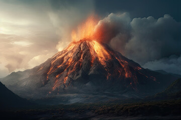 Fototapeta premium Astonishing Natural Phenomenon: Volcanic Eruption Unleashing Explosive Lava and Vast Ash Cloud
