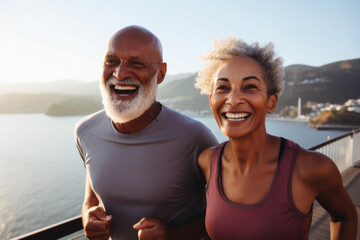 Ageless Strides: Senior Couple Embracing Active Jogging Together