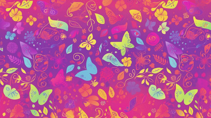 seamless pattern with flowers and butterfly