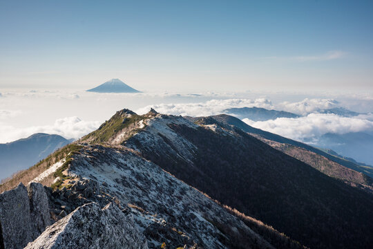 Sandy mountain on cloud and Mt. Fuji