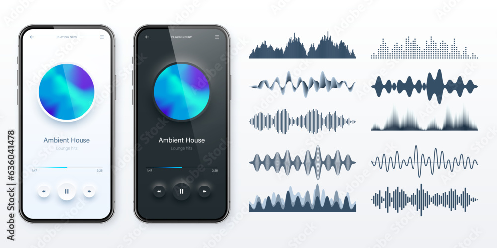 Wall mural online audio player user interface, smartphone app ui design. music, media streaming and listening p