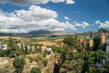 Fototapeta na wymiar Scenic view of the surrounding towns and countryside from a picturesque viewpoint in Ronda
