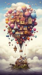 concept of house balloon in sky