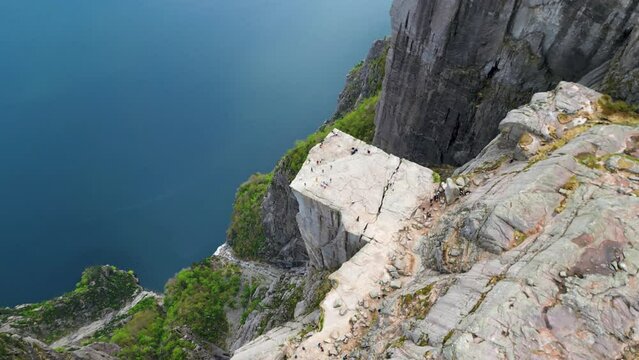 4K drone video of the dramatic Pulpit Rock in Lysefjord, Norway.