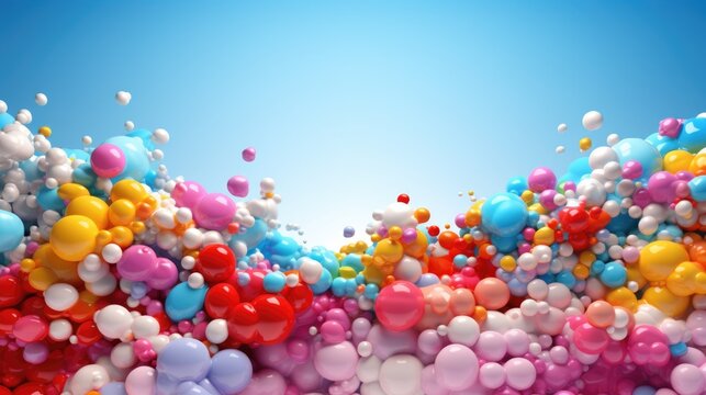 Colorful balloons on a blue background. AI
