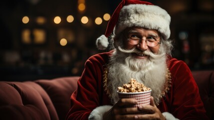 Christmas time Santa Claus in a movie theater - Christmas themed stock photo