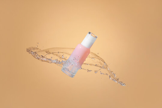 Cosmetic products in water splash
