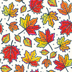 Autumn vibes - cartoon seamless pattern of cute fall of leaves